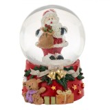 Glob Lichid Decorativ de Crăciun, Sticlă-Ceramică, 4x6cm, Transparent-Roșu, Moș Crăciun Pe Bază Cu Cadouri, Ursuleț, Clopoței Aurii, Oem