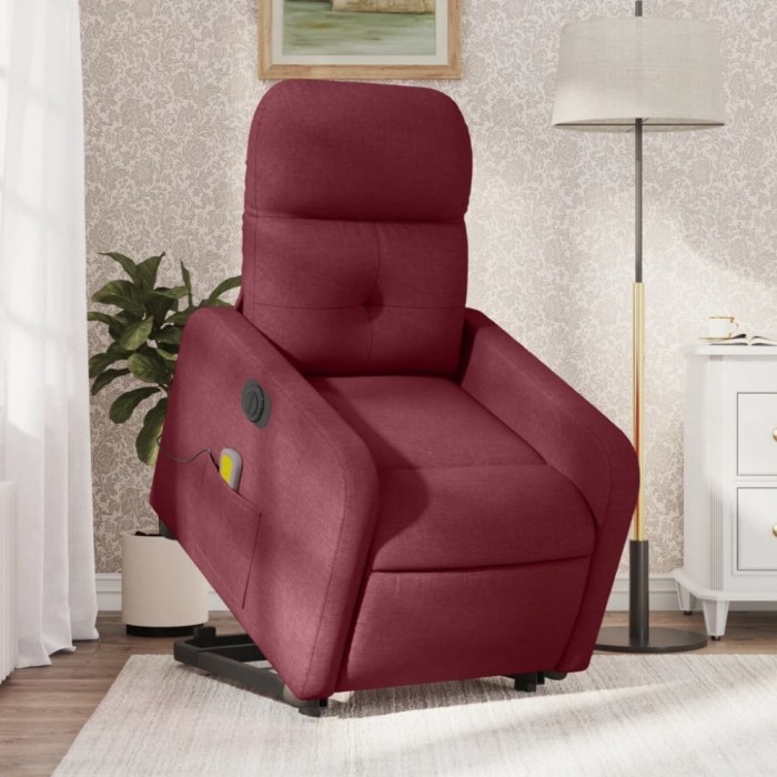 vidaXL Fotoliu de masaj electric rabatabil cu ridicare roșu vin textil