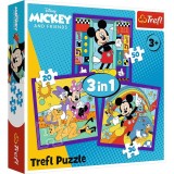 PUZZLE TREFL 3IN1 MICKEY MOUSE SI PRIETENII MICKEY SI ECHIPA LUI VESELA