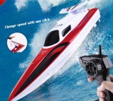 Barca de curse cu telecomanda,15 km h, rezistenta la apa, pentru piscine si lacuri, incarcare USB, acumulator inclus, 35x10.5x10 cm, Oem