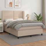 VidaXL Pat box spring cu saltea, cappuccino, 140x190cm piele ecologică