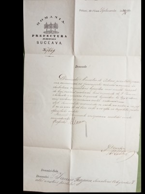 Scrisoare trimisa de prefectul de Suceava senatorului Iancu Prajescu 1871 foto