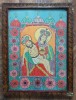 Icoană veche populară Maica Domnului cu Iisus Pietà Populară, România Transilvania interbelică, imprimare tipografică 44 × 34 cm rama lemn