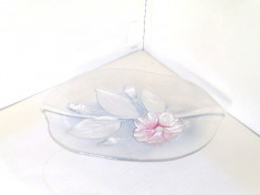 Platou fructiera cristal, oval, stil Rene Lalique, motive florale foto