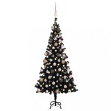 vidaXL Brad Crăciun pre-iluminat cu set globuri, negru, 180 cm, PVC