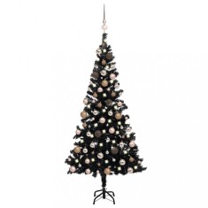 vidaXL Brad Crăciun pre-iluminat cu set globuri, negru, 180 cm, PVC 3077590