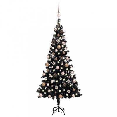 vidaXL Brad Crăciun pre-iluminat cu set globuri, negru, 180 cm, PVC 3077590 foto