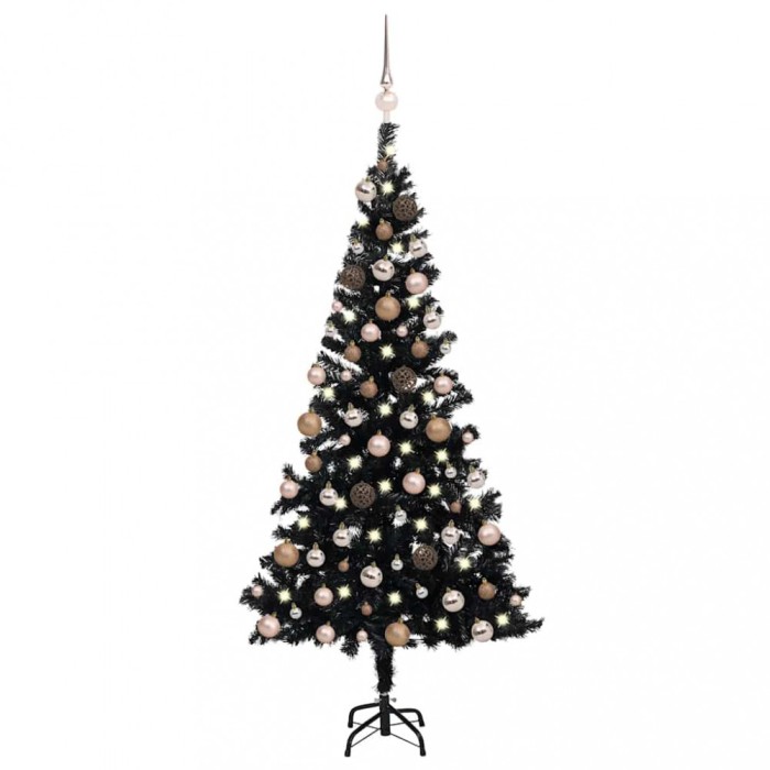 vidaXL Brad Crăciun pre-iluminat cu set globuri, negru, 180 cm, PVC 3077590
