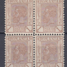 ROMANIA 1900 LP 53a CAROL I SPIC DE GRAU FILIGRAN STEMA MARE BLOC 4 MNH/SARNIERA