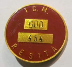 Insigna-Ecuson &quot;Intreprinderea Constructii Montaj RESITA&quot; Romania comunism RARA