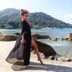 Kimono de plaja lung din voal negru foto