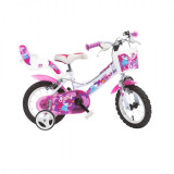 Bicicleta copii 12 inch, Fairy, 3-4 ani, maxim 40 kg, roti ajutatoare incluse, Dino Bikes