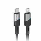 Cablu de date si incarcare USB Type-C la tip Lightning 20W 100cm cu LED FullLINK Amio Negru Garage AutoRide