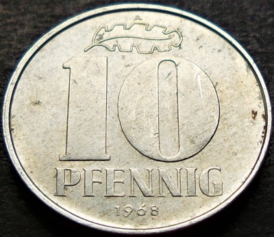 Moneda 10 PFENNIG - RD GERMANA / GERMANIA DEMOCRATA, anul 1968 *cod 2640 B foto