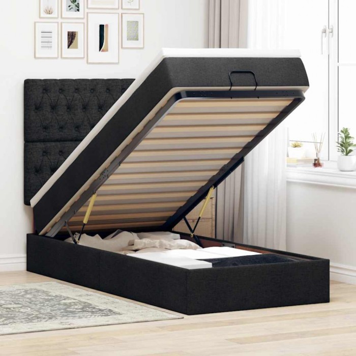 vidaXL Cadru de pat otoman cu saltea țesătură neagră 90x190cm 3313204