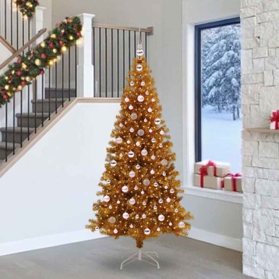 vidaXL Brad de Crăciun cu 300 LED cu suport Auriu 240 cm PET 3396645 foto