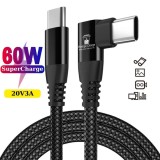 Cablu Date si Incarcare Rapida max 60W, PRESTIGE CHARGE&reg;, TEXTIL PREMIUM, 480 Mbps, Transfer Documente, PD 3.0, Unghi 90 de Grade, USB-C la USB-C, Typ