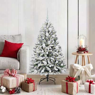 vidaXL Brad de Crăciun artificial Verde și alb 120 cm PVC și Metal 3395733 foto