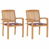 Cumpara ieftin Scaune gradina perne rosii model carouri, 2 buc. lemn masiv tec