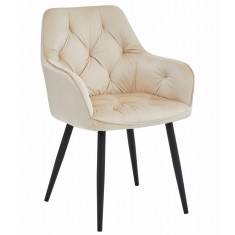 Scaun stil fotoliu bucatarie/living, Artool, York, catifea, metal, bej si negru, 56x62x83.5 cm