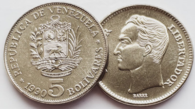 1646 Venezuela 5 Bolivares 1990 km 53 UNC foto