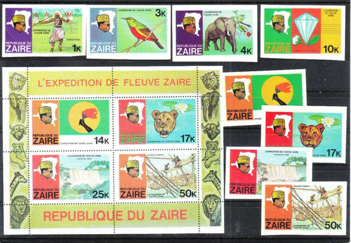ZAIR 1979 FAUNA ANIMALE SALBATICE EXPEDITII SERIA NEDANTELATA