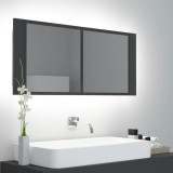 Dulap de baie cu oglindă și LED, gri, 100x12x45 cm acril