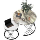 HOMCOM Lot de 2 mese joase gigogne rotunde &Oslash; 70/44,5 cm cu blat efect marmură și picioare din metal, gri și alb | Aosom Romania