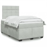 VidaXL Pat continental cu saltea, gri deschis, 120x200 cm, catifea 3290882