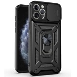 Husa telefon compatibila apple iphone 11 pro max, slide &amp; snap premium, magnetic ring holder, popgrip, anti-shock, negru