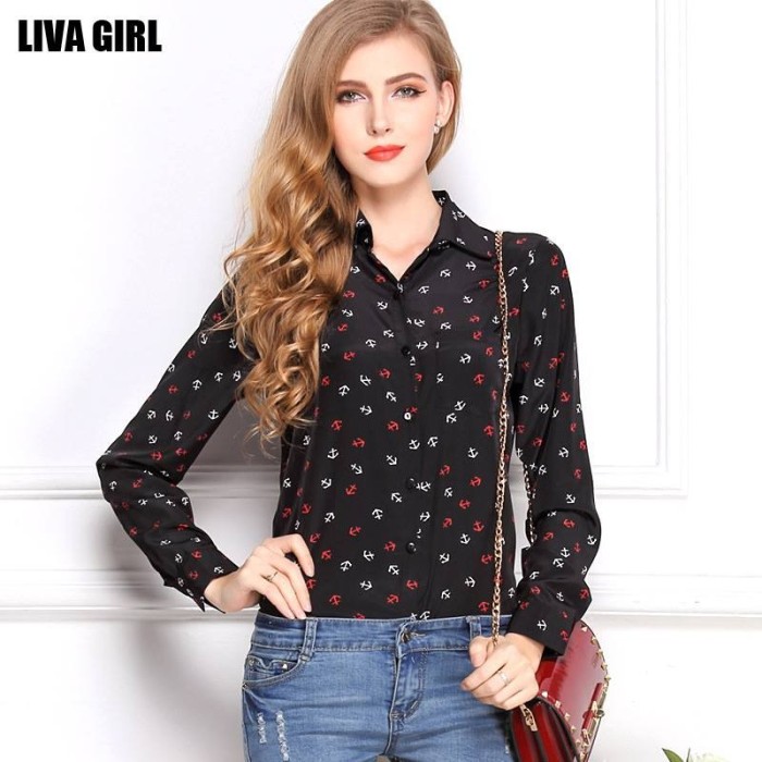 Camasa pentru femei, moderna, slim fit, imprimeu mini ancore - dama4 Camasa pentru femei, moderna, slim fit, imprimeu mini ancore - dama4