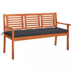 vidaXL Bancă grădină 3 locuri, cu pernă, 150 cm, lemn masiv eucalipt 3061011