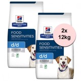 Hill&amp;#039;s Prescription Diet d/d Alergie și &icirc;ngrijire a pielii pentru c&acirc;ini cu rață 2 x 12 kg, Hill&#039;s