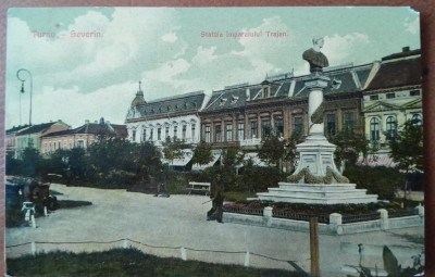 Carte postala, Turnu-Severin, statuia Imparatului Traian, perioada interbelica foto