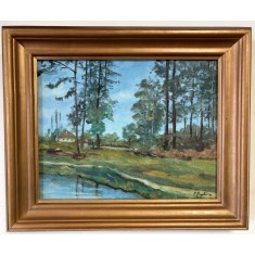Petre Buzatov (1922-1996), pictor ieșean - Peisaj - Margine de pădure - ulei/carton