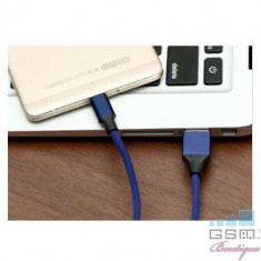 Cablu Date Si Incarcare Micro USB Samsung Nokia Huawei Allview Universal Textil Albastru foto