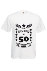 Tricou barbatesc viata incepe la 50 ani, tricou mesaj haios aniversare varsta 50 foto