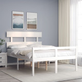 VidaXL Cadru de pat senior cu tăblie dublu mic, alb, lemn masiv