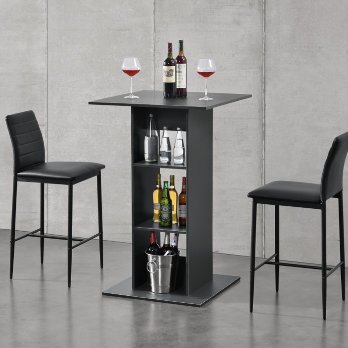 [en.casa] Masa bar Visby G, 70 x 70 x 110cm, PAL melaminat, gri inchis, cu 3 rafturi HausGarden Leisure