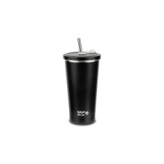Cana termica cu pai din otel inoxidabil, Nava We care, 500 ml, negru,