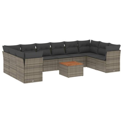 Set canapele de gradina cu perne, 11 piese, gri, poliratan foto