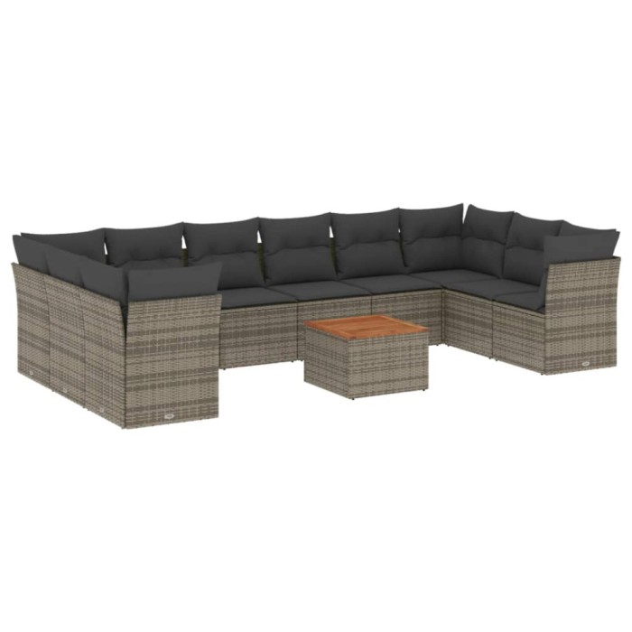 Set canapele de gradina cu perne, 11 piese, gri, poliratan