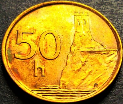 Moneda 50 HALERU - SLOVACIA, anul 2001 * cod 1308 = patina curcubeu foto