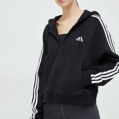 adidas bluză femei, culoarea negru, cu glugă, cu imprimeu IC8781