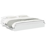 Cumpara ieftin Cadru de pat cu sertare alb 200x200 cm lemn prelucrat