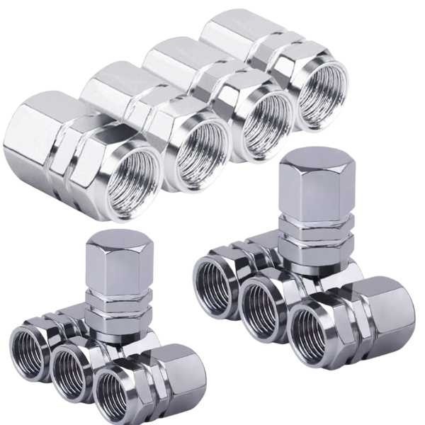 Set 12 Capace Hexagonale pentru Valva Auto, Aliaj Aluminiu, Lungime 1.8 cm, Argintiu