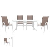 Cumpara ieftin Set Masa si Scaune Gradina Valor-Calan 7 Piese Alb - Maro