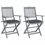 Cumpara ieftin Gossi scaune pliabile de exterior, cu perne, 2 buc. lemn masiv acacia