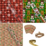 Set H&acirc;rtie de Ambalat de Crăciun, Multicolor, 150x70 cm, cu Panglici, Sfoară și 6 Felicitări, CMCLASS