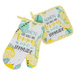 Set Manusa si Servet de Bucatarie, Galbena, cu Model Lamai, 2 buc